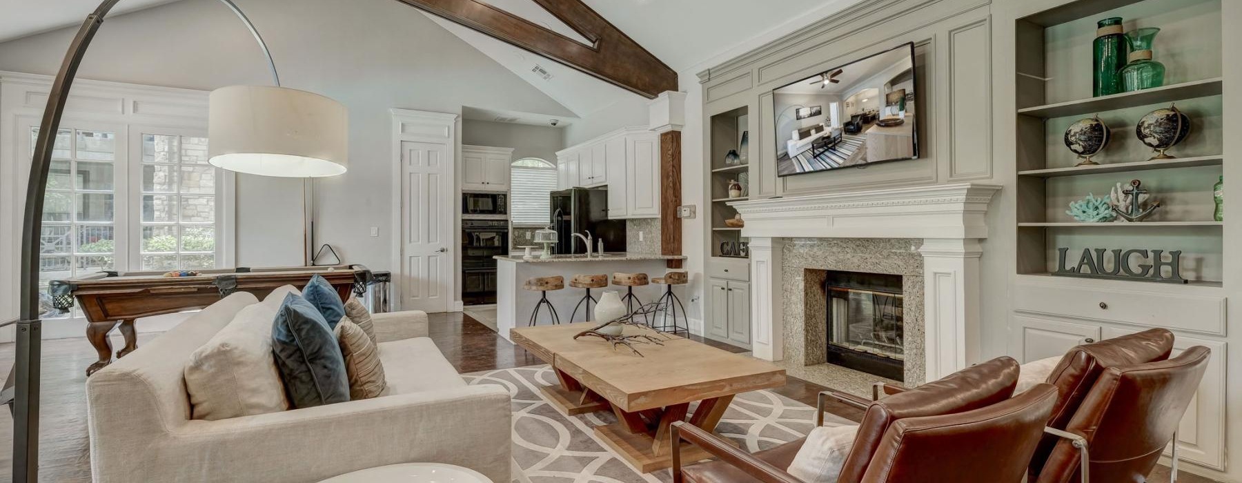 clubroom with a fireplace